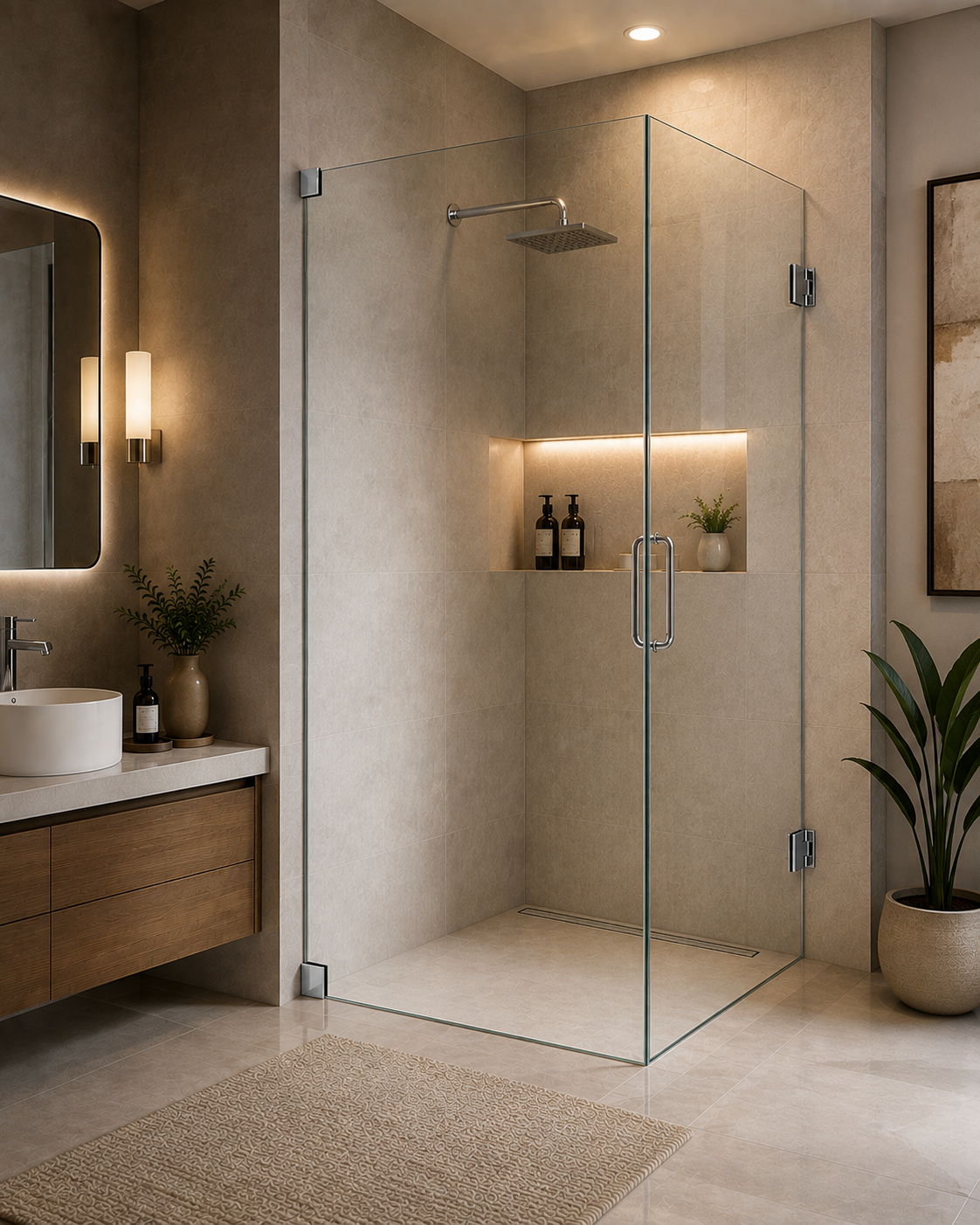 AAKARO NANO Frameless One Door + One Fixed L-Shape Shower Partition