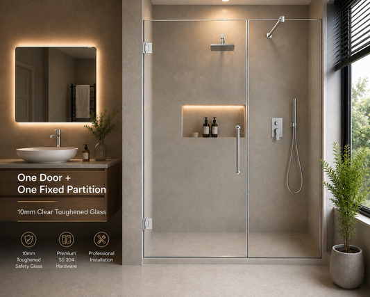 AAKARO NANO Frameless One Door + One Fixed Shower Partition